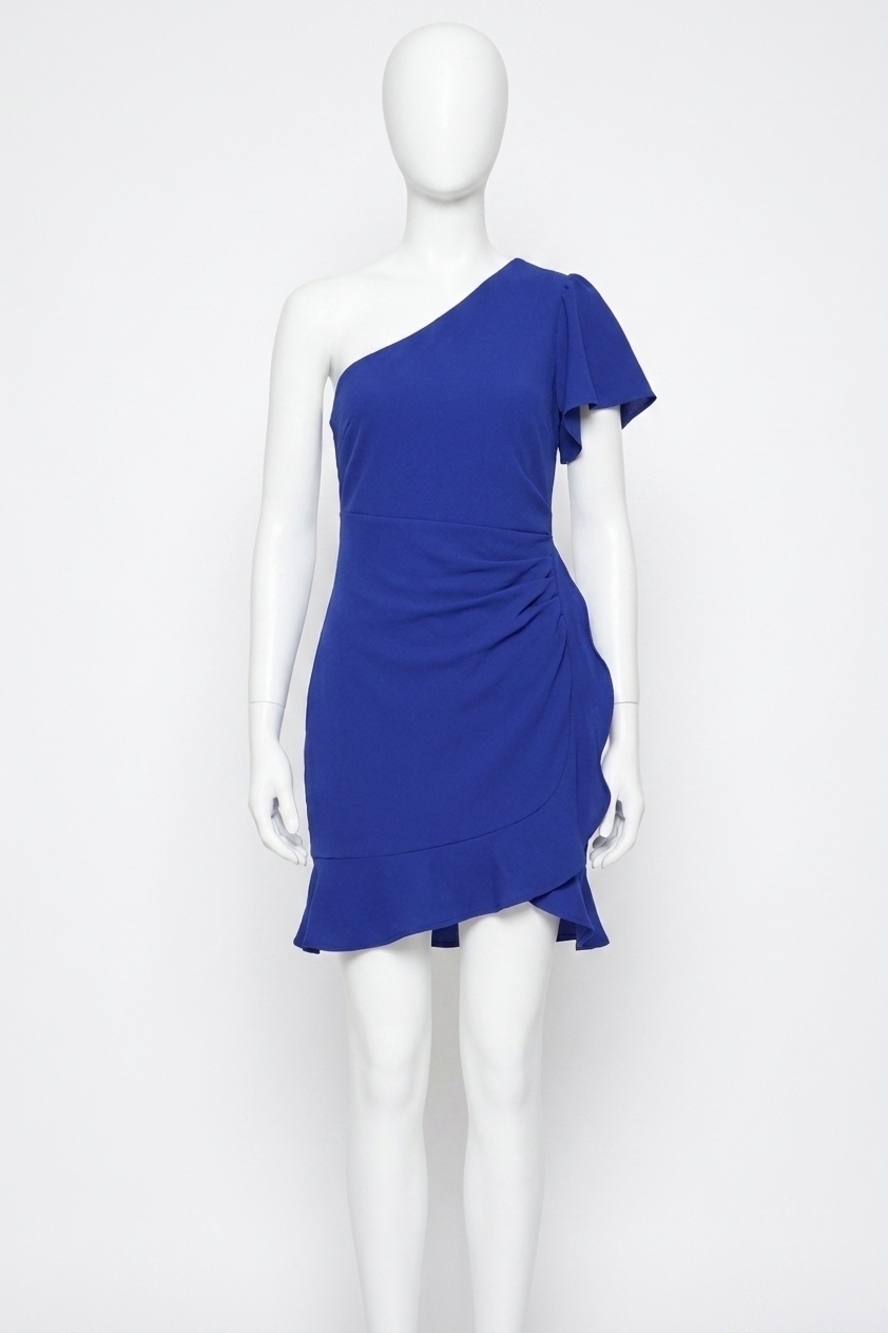 NEW SHE + SKY flutter short sleeve woven dress in royal blue